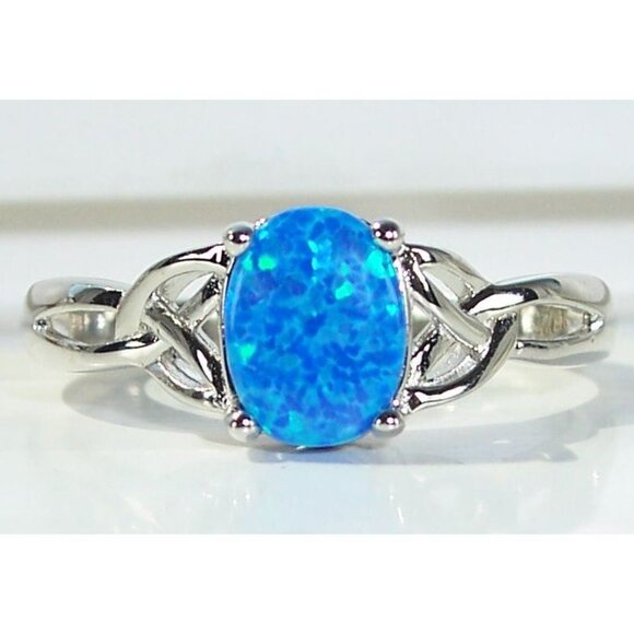 925 Sterling Silver Lab Created Blue Fire Opal - Picture 1 of 15